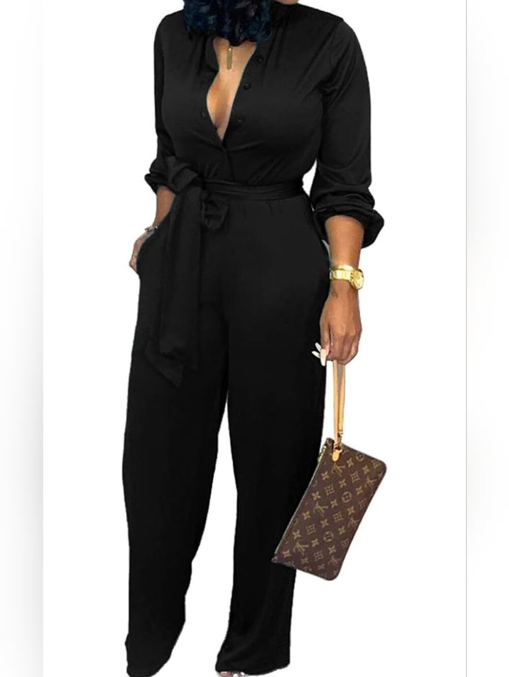 Long Sleeve Black Tie-Waist Shirt Dress